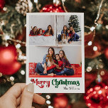 Klassiskt enkelt God jul Lodrät 3-foto Helg Vykort<br><div class="desc">Fira säsongen med det här unika, klassiska, enkla lodrät 3-fotovykortet för God jul med helgdag med en liten vintage-charm. Den minimalistiska utformningen visar upp en rödpalett och en färg-palett med elegant och grönt, och frammanar vinterens mysiga anda. Dess moderna och roligt dragningskraft, parad med den traditionella formuleringen, skapar en perfekt...</div>