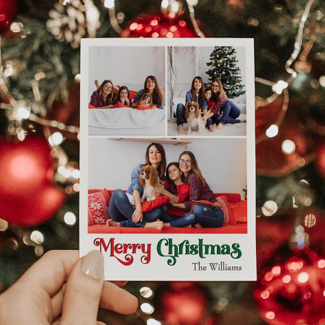 Klassiskt enkelt God jul Lodrät 3-foto Helg Vykort (Skapare uppladdad)