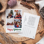 Klassiskt enkelt God jul Lodrät fyra foto Helg Vykort<br><div class="desc">Fira säsongen med det här unika, klassiska lodrät God jul fyra vykort för helgdag med vintage-charm. Den minimalistiska utformningen visar upp en rödpalett och en färg-palett med elegant och grönt, och frammanar vinterens mysiga anda. Dess moderna och roligt dragningskraft, parad med den traditionella formuleringen, skapar en perfekt balans mellan djärvhet...</div>