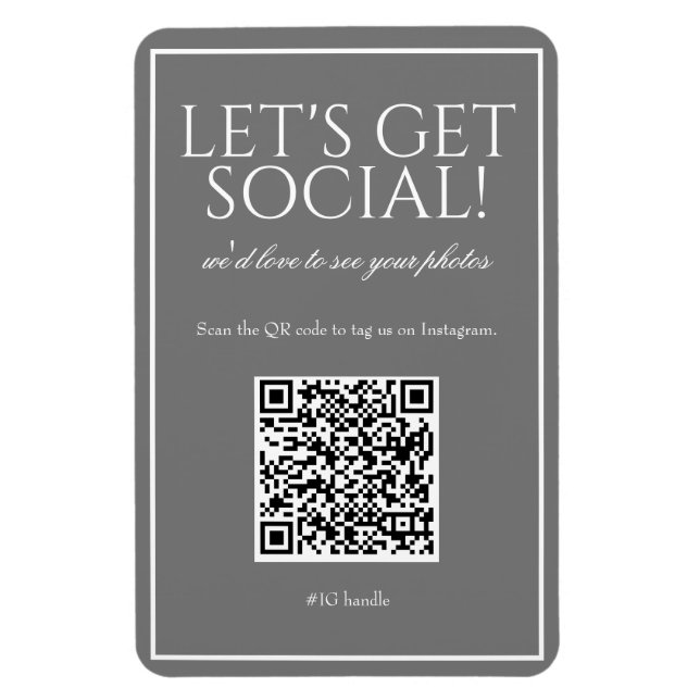 Klassiskt enkelt Grått QR-kod Social Media Magnet (Vertikal)