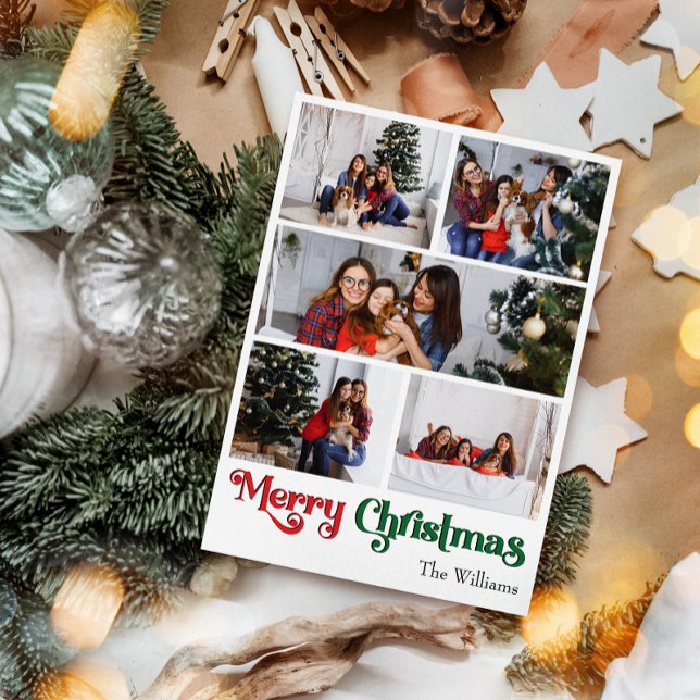 Klassiskt enkelt Lodrät för God jul fem foto Julkort (Skapare uppladdad)