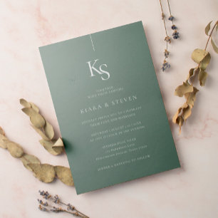 Klassiskt enkelt monogram Mörk Lime Green Bröllo Inbjudningar