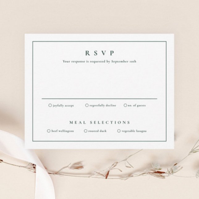 Klassiskt enkelt rent Elegant bröllop Inbjudningar (Elegant Dark Green Wedding Invitation RSVP Enclosure Card.)