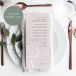 Klassiskt europeiskt monogram-menykort inbjudningar<br><div class="desc">Monogrammenyer för elegant till bröllop eller repetitionsmiddagen har initialer i nedre lämnat hörnet,  gått med med ett ornat svopande "och, " på en blek grå  bakgrund.</div>