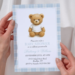 Klassiskt exempel Bear Blue Play Baby Shower Invit Inbjudningar