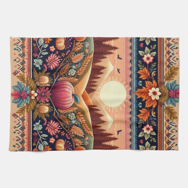 Klassiskt fair Isle-fall/höst Kökshandduk (Horisontell)