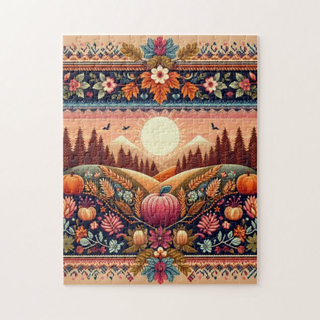 Klassiskt fair Isle-fall/höst Pussel (Vertikal)