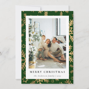 Klassiskt familjefoto Grönt Guld God jul Julkort