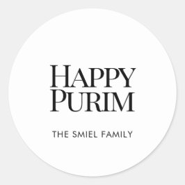 Klassiskt familjenamn Glad Purim Vit dekal Runt Klistermärke