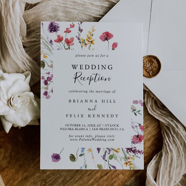 Klassiskt färgat Vild Blommigt Bröllopsmottagning Inbjudningar (Skapare uppladdad)