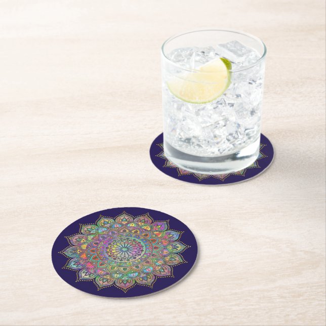 Klassiskt färgglatt mandala i indisk stil 1 underlägg papper rund (Insitu)