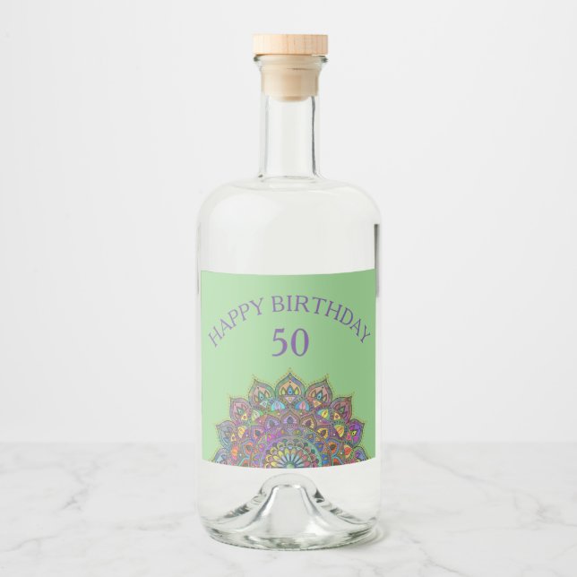 Klassiskt Färgrikt Mandala Indien-stil 1 Spritflaskor Etikett (Framsida)