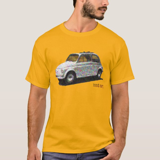 Klassiskt Fiat 500 i vitt på guld T Shirt (Framsida)