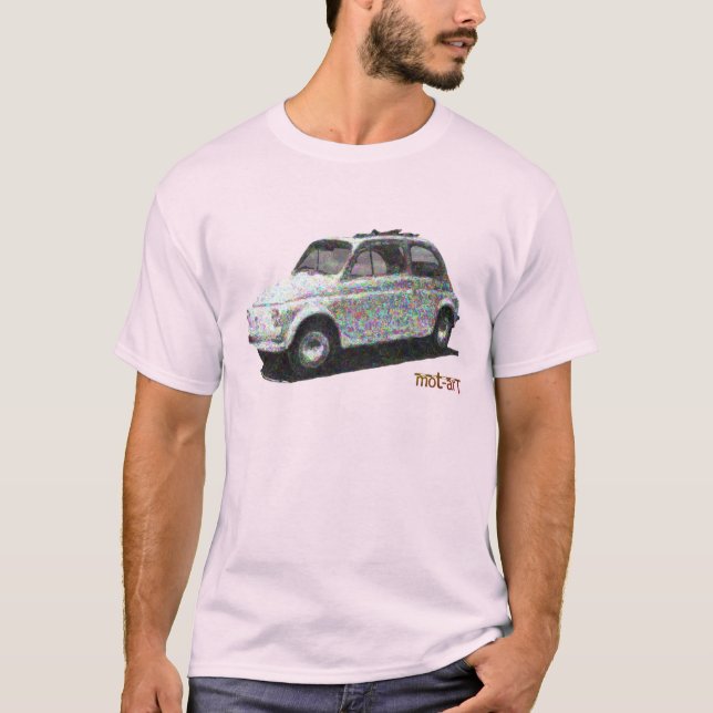 Klassiskt Fiat 500 i vitt på ljus rosa T Shirt (Framsida)
