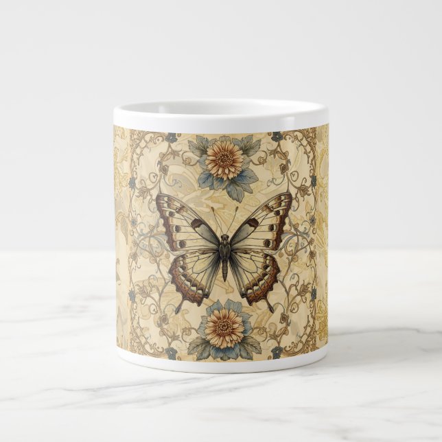 Klassiskt, fjäril och blommig trädgårdsmönster  jumbo mugg (Framsidan)