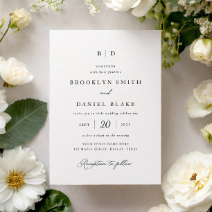 Klassiskt Formal Black and White Monogram Bröllop Inbjudningar