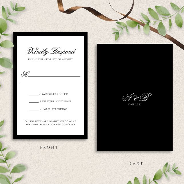 Klassiskt Formal Black-Tie Monogram Bröllop OSA Kort (Skapare uppladdad)
