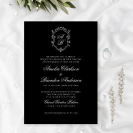 Klassiskt Formal Black & White Crest Wedding Inbjudningar