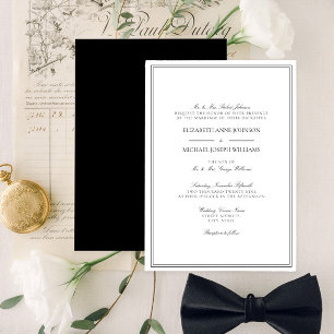 Klassiskt Formal Black & White Script Bröllop Inbjudningar