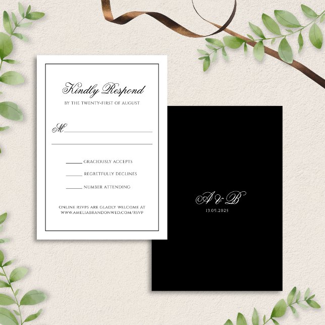 Klassiskt Forme Black & White Monogram Bröllop OSA Kort (Skapare uppladdad)