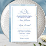 Klassiskt - Forme Blue Monogram Bröllop Inbjudningar<br><div class="desc">Med den här eleganten blå bröllopsinbjudan med ömtålig botanisk personlig i hand plockade monogram med par initialer och bra i vattenfärg ram på framsidan, och kortet är tillbaka med vackra vattenfärger tvättar i blått nyans. Om du vill att inbjudan ska visas med en vit bakgrund kan du göra den här...</div>