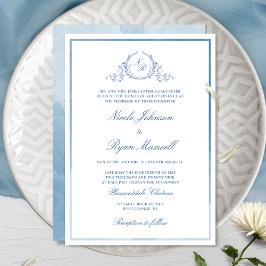 Klassiskt - Forme Blue Monogram Bröllop Inbjudningar