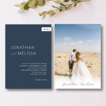 Klassiskt Forme Navy Blue Monogram Script Bröllop