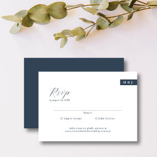Klassiskt Forme Navy Blue Monogram Script Bröllop OSA Kort