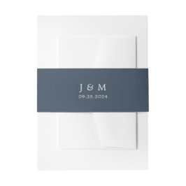Klassiskt Forme Navy Blue & White Monogram Bröllop Band För Inbjudningskort