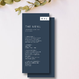 Klassiskt Forme Navy Blue & White Monogram Bröllop Meny
