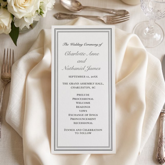 Klassiskt formellt bröllopsprogram i ecru ram (Classic Formal Ecru Frame Wedding Prorgram)