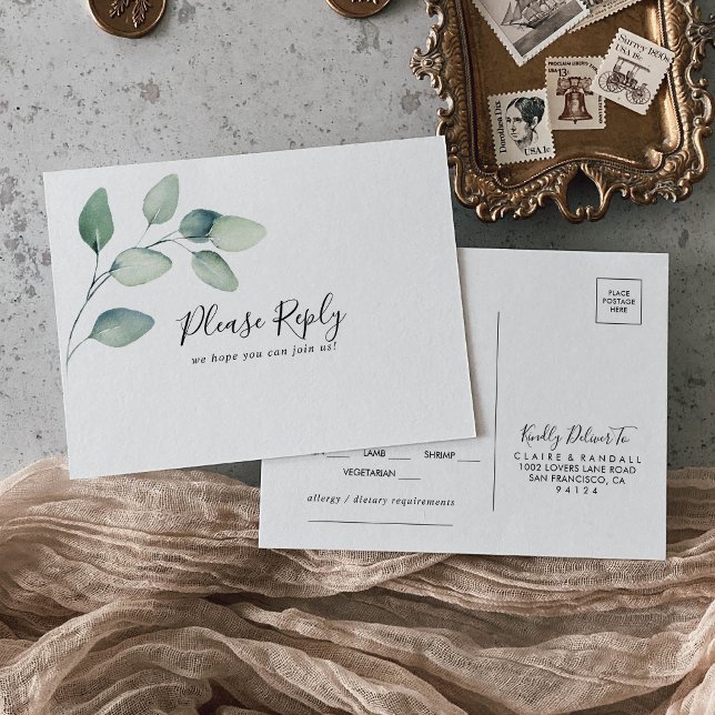 Klassiskt formellt grönt blad Meny Val RSVP  (Skapare uppladdad)