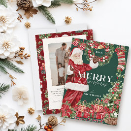 Klassiskt foto av Jultomten Julgran Grönt Julkort