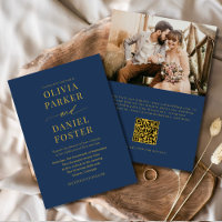 Klassiskt foto Bröllop i Navy Blue Guld QR-kod