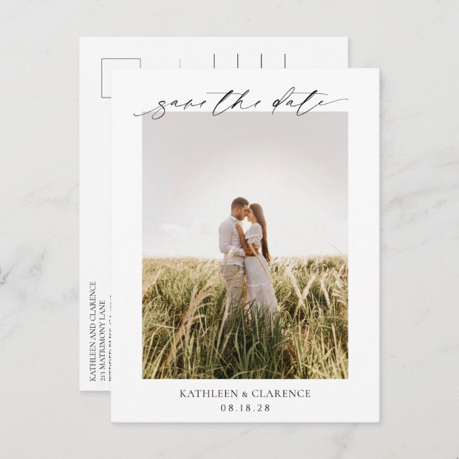 Klassiskt foto Elegant bröllop Spara datum Vykort (Fram/baksida)