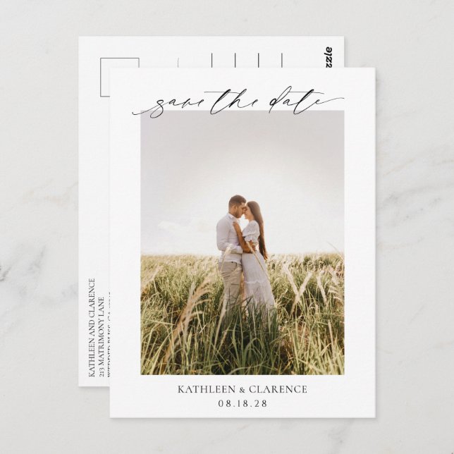 Klassiskt foto Elegant bröllop Spara datum Vykort (Fram/baksida)