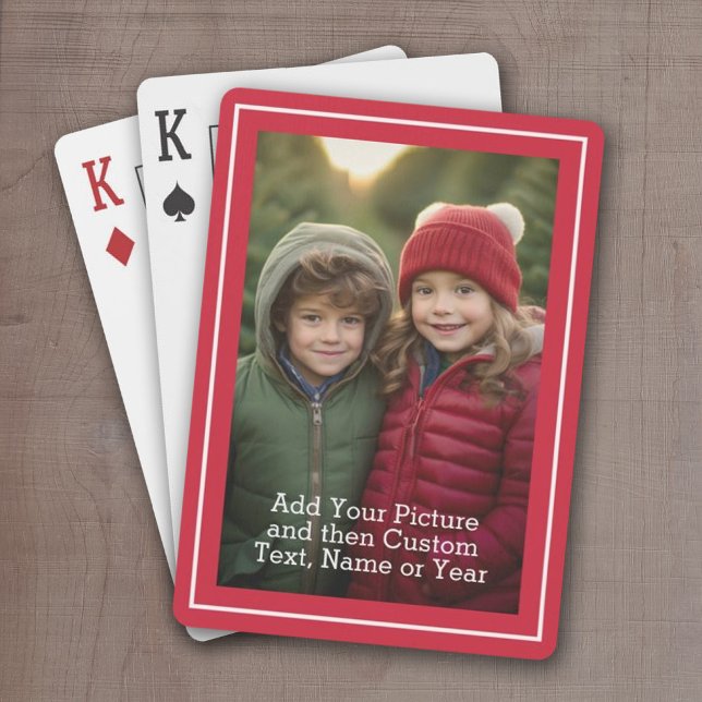 Klassiskt foto och text med rött Gräns Casinokort (Add a Photo and Text to This Classic Set of Custom Playing Cards)