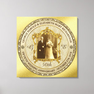 Klassiskt foto Ram på Golden Bröllop-årsdagen Canvastryck