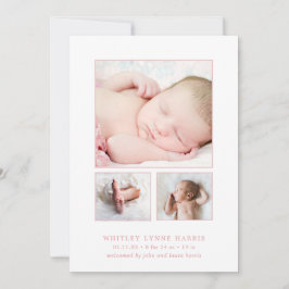 Klassiskt fotokollage Rosa Flicka Birth Meddelande