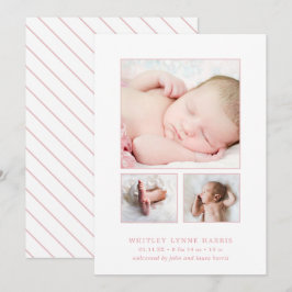 Klassiskt fotokollage Rosa Flicka Birth Meddelande
