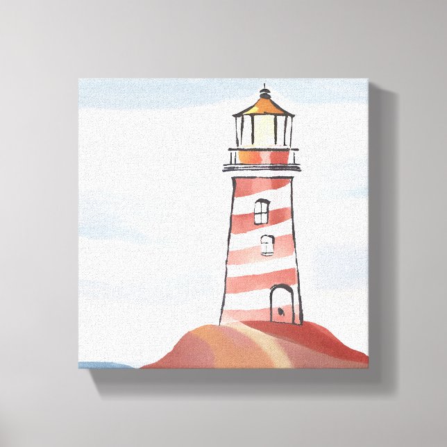 Klassiskt fyr | Vattenfärg vid havskusten Canvastryck (Framsida)