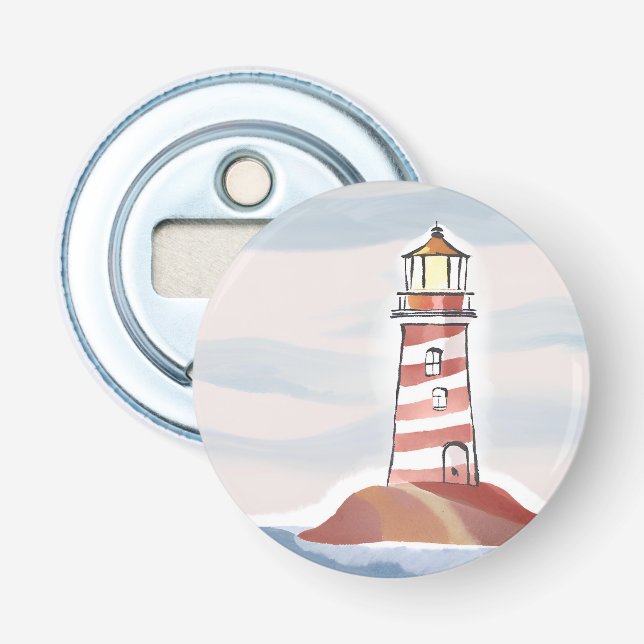 Klassiskt fyr | Vattenfärg vid havskusten Flasköppnare (Framsidan)