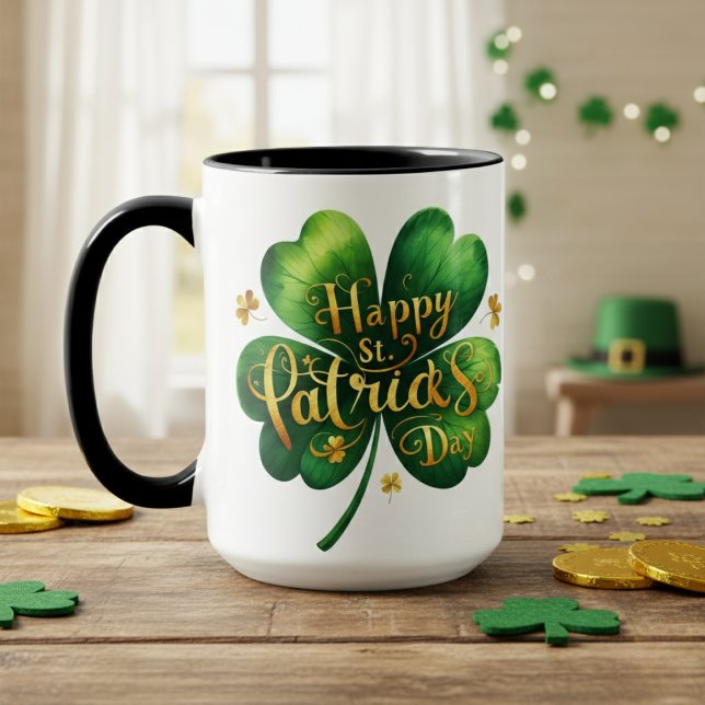 Klassiskt Fyrklövra Lycklig St patrick's day Mugg (Classic Four Leaf Clover Happy St Patrick's Day Mug)
