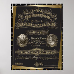 Klassiskt Gatsby Deco äktenskapsbevis Poster