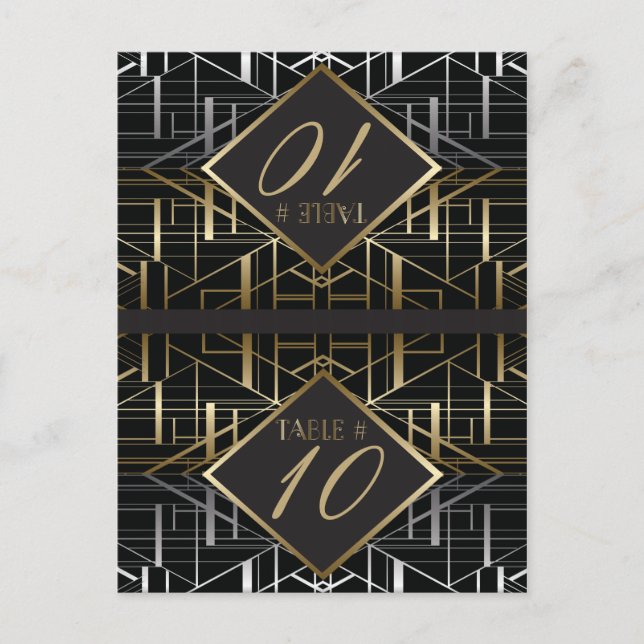 Klassiskt Gatsby Deco Bröllop-platskort Vykort (Framsida)