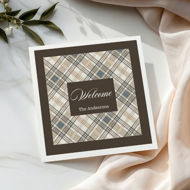 Klassiskt Geometric Napkins Custom Name Brown Gråt Pappersservett (Classic Geometric Napkins Custom Name Brown Grey)