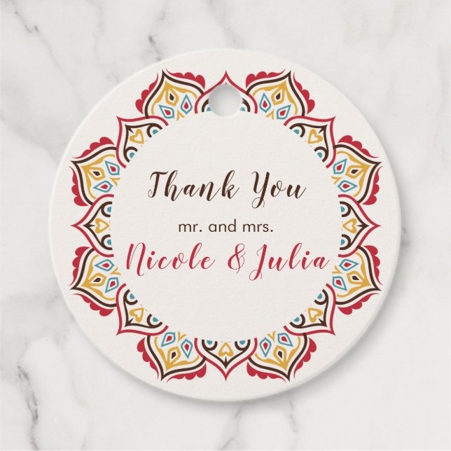 Klassiskt geometriskt Mandala Mönster Bröllop Gåvor Etiketter (Framsida)