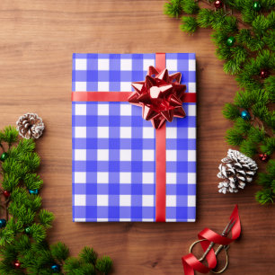Klassiskt Gingham Checkered Mönster i Royal Blue Presentpapper