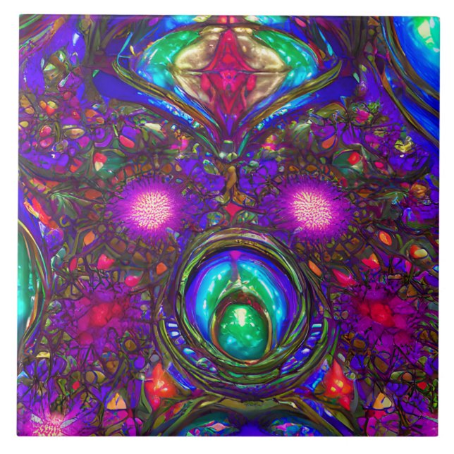 Klassiskt glasaktigt Mönster i blått, Grönt, rött Kakelplatta (Framsidan)