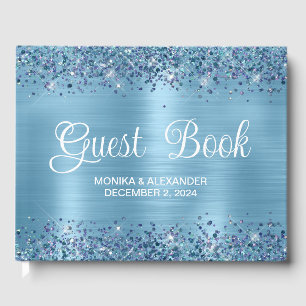 Klassiskt glittery Baby blue Foil Bröllop Guest Bo Gästböcker